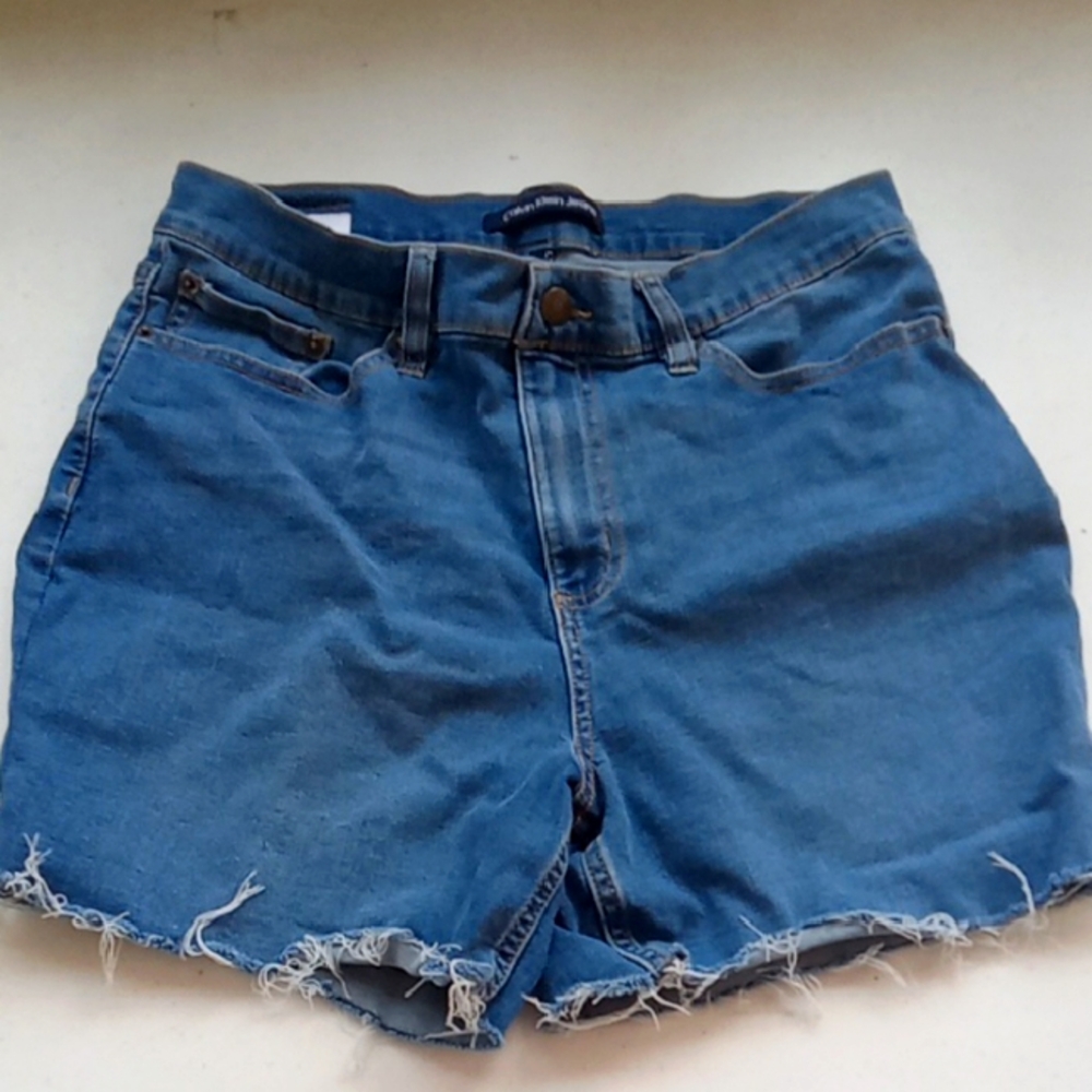 Calvin Klein Jeans Blue Jean Shorts with Frayed Hem